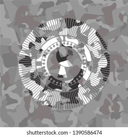 radar icon inside grey camouflage texture