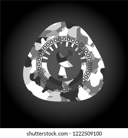 radar icon inside grey camouflaged emblem