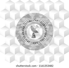 radar icon inside grey emblem with cube white background