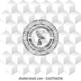 radar icon inside grey emblem. Retro with geometric cube white background