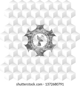 radar icon inside grey emblem. Vintage with geometric cube white background
