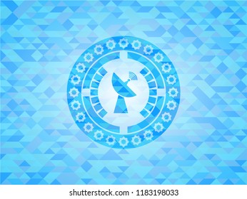 radar icon inside light blue emblem. Mosaic background