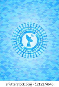 radar icon inside light blue emblem. Mosaic background