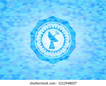 radar icon inside light blue emblem with triangle mosaic background