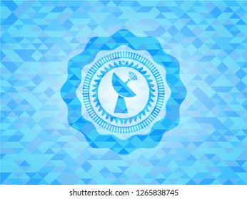 radar icon inside light blue emblem with mosaic background