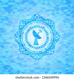 radar icon inside light blue emblem. Mosaic background