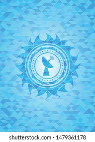 radar icon inside light blue emblem. Mosaic background