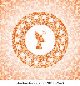 radar icon inside orange tile background illustration. Square geometric mosaic seamless pattern with emblem inside.