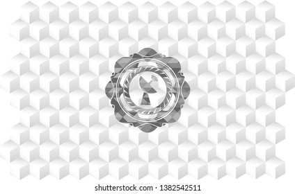 radar icon inside realistic grey emblem with cube white background