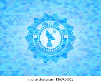 radar icon inside realistic sky blue emblem. Mosaic background