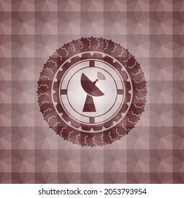 radar icon inside red emblem with geometric pattern. Seamless. 