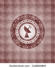 radar icon inside red seamless emblem or badge with abstract geometric pattern background.