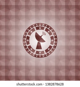 radar icon inside red seamless badge with geometric background.