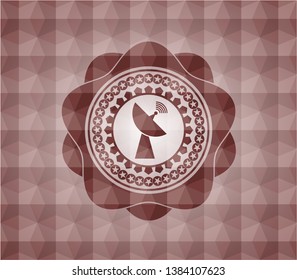radar icon inside red seamless geometric emblem.