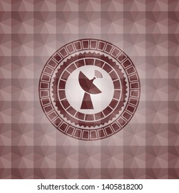 radar icon inside red seamless geometric pattern emblem. Seamless.