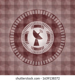 radar icon inside red seamless emblem with geometric background.