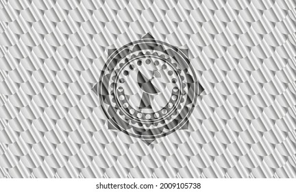 Radarsymbol in glänzendem Silber-Button. Skaliert Muster. Vektorgrafik. Detaillierte Angaben. 