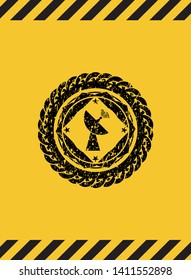 radar icon inside warning sign, black grunge emblem. Vector Illustration. Detailed.