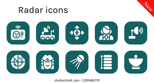  radar icon set. 10 filled radar icons. Simple modern icons about  - Radar, Satellite dish, Destination, Stewardess, Sputnik, Spacing