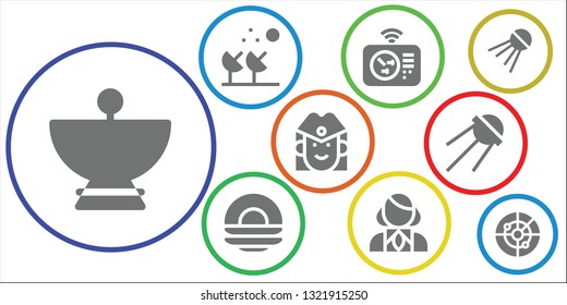 radar icon set. 9 filled radar icons.  Simple modern icons about  - Satellite dish, Radar, Dish, Stewardess, Sputnik