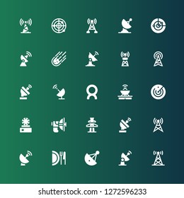 radar icon set. Collection of 25 filled radar icons included Antenna, Radar, Satellite dish, Dish, Parabolic, Comet, Meteorite