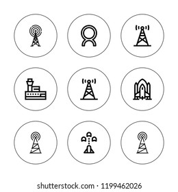 Radar Icon Set. Collection Of 9 Outline Radar Icons With Antenna, Comet, Control Tower Icons. Editable Icons.