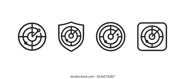 Radar icon set featuring circular and shield designs.