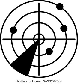 Radar Icon for Tracking and Navigation Systems. Radar Screen with Target Blips Isolated on a Transparent Background