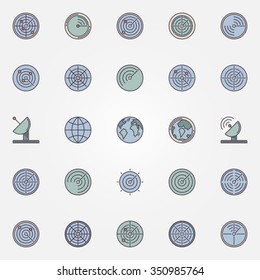 Radar icons collection - vector sonar symbols or logo elements
