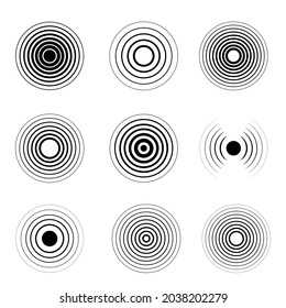 Radarsymbole gesetzt. Kollektion Sonarwellen. Radarsymbol. Sonarwellenzeichen. Großer Satz auf weißem Hintergrund - Stockvektorgrafik.