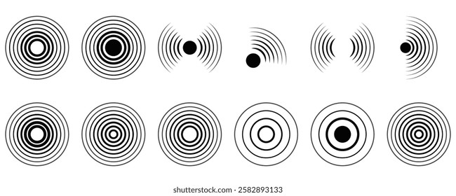 Radar icons set. Collection sonar sound waves. Radar icon. Sonar wave sign. Big set on the white background - stock vector.