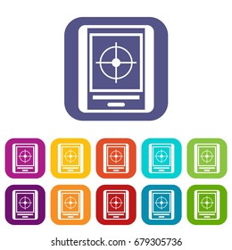 Radar icons set vector illustration in flat style In colors red, blue, green and other