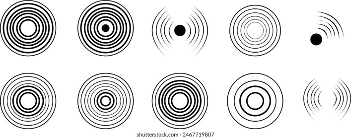 Radar icons set. vector of Radar screen icons. .Editable stroke. linear style sign for use web design and mobile apps, logo. Symbol, sonar sound waves. Radar icon. isolated on transparent background.