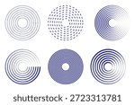 Radar icons, sonar waves, radial concentric signal circles, echo sounder symbols. Vector linear black and white and halftone illustration isolated on a transparent background.