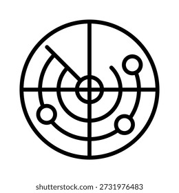 Radar line icon. Outline vector illustration with editable stroke, isolated on white background. Suitable for aviation, travel, web, mobile app, and UI design.