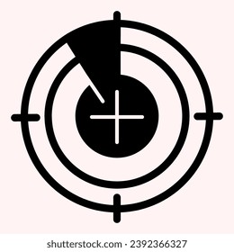 Radar monitor glyph icon. Search and detect purpose sonar. Astronomy vector design concept, solid style pictogram on white background, use for web and app. Eps 10