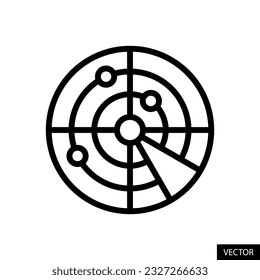 Radar navigation, sonar vector icon in line style design for website, app, ui, isolated on white background. Editable stroke. EPS 10 vector illustration.
