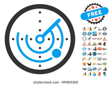 Radar pictograph with bonus 2017 new year graphic icons. Vector illustration style is flat iconic symbols, blue and gray colors, white background.