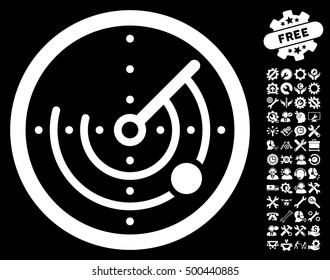 Radar pictograph with bonus options pictograms. Vector illustration style is flat iconic symbols, white color, black background.