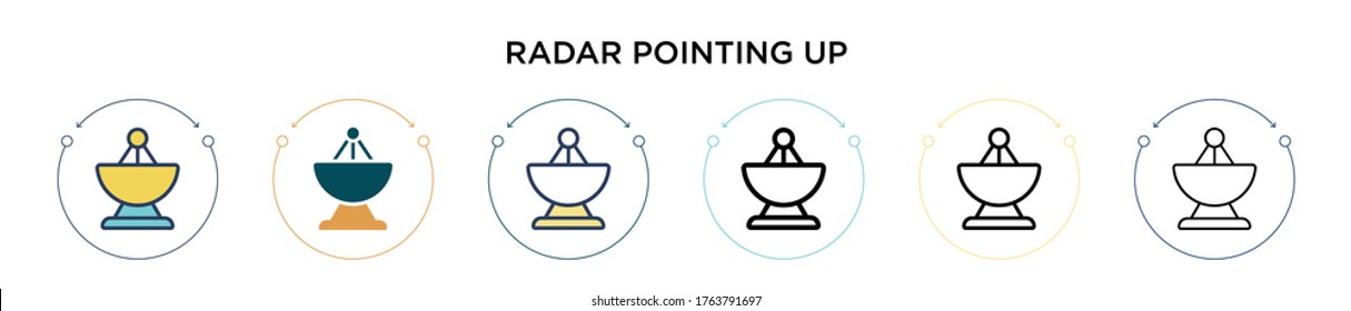 Radar pointing up icon in filled, thin line, outline and stroke style. Vector illustration of two colored and black radar pointing up vector icons designs can be used for mobile, ui, web