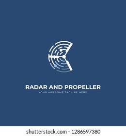 Radar And Propeller Uav Drone Logo Icon Symbol With Blue Navy Background