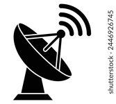 Radar satellite dish flat vector icon. Large satellite dish antenna receiver and transmitter for television, radio transmission for apps and websites.