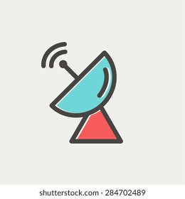 Radar satellite dish icon thin line for web and mobile, modern minimalistic flat design. Vector icon with dark grey outline and offset colour on light grey background.