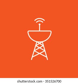 Radar satellite dish line icon for web, mobile and infographics. Vector white icon isolated on red background.