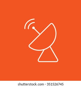 Icono de línea de antena satelital Radar para web, móvil e infografía. Icono blanco vector aislado en fondo rojo.