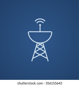 Radar satellite dish line icon for web, mobile and infographics. Vector light blue icon isolated on blue background.