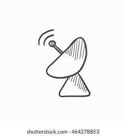 Icono de esbozo de vectores de platillos satelitales de radar aislado en el fondo. Icono de la antena parabólica Radar dibujado a mano. Icono de esbozo de platillos satelitales para infografía, sitio web o aplicación.