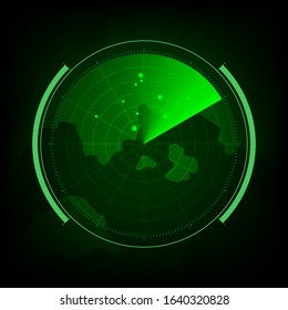 Radar scan with targets on monitor in searching, technology digital future, Military search system . Navigation interface wallpaper . Navy sonar.
