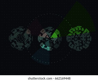  Radar Screen. Abstract futuristic digital technology background. Vector Illustration on Dark Background