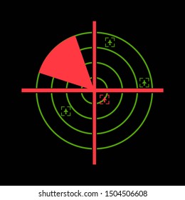 Radar screen abstract icon. Green radar. Vector illustration image on black background. flat illustration of radar, vector icon, sign symbol